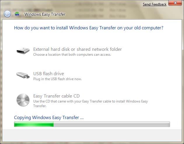5. After you specified the USB flash drive, it will start to copy the new Windows Easy Transfer program to the USB flash drive. 6.