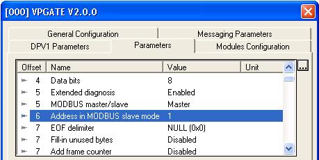 3.5 Setup VPGate as MODBUS slave To use VPGATE as MODBUS slave, please proceed as follows: Select the parameter "VPGate Master/Slave" on "Slave" (by default VPGate is configured as a slave).