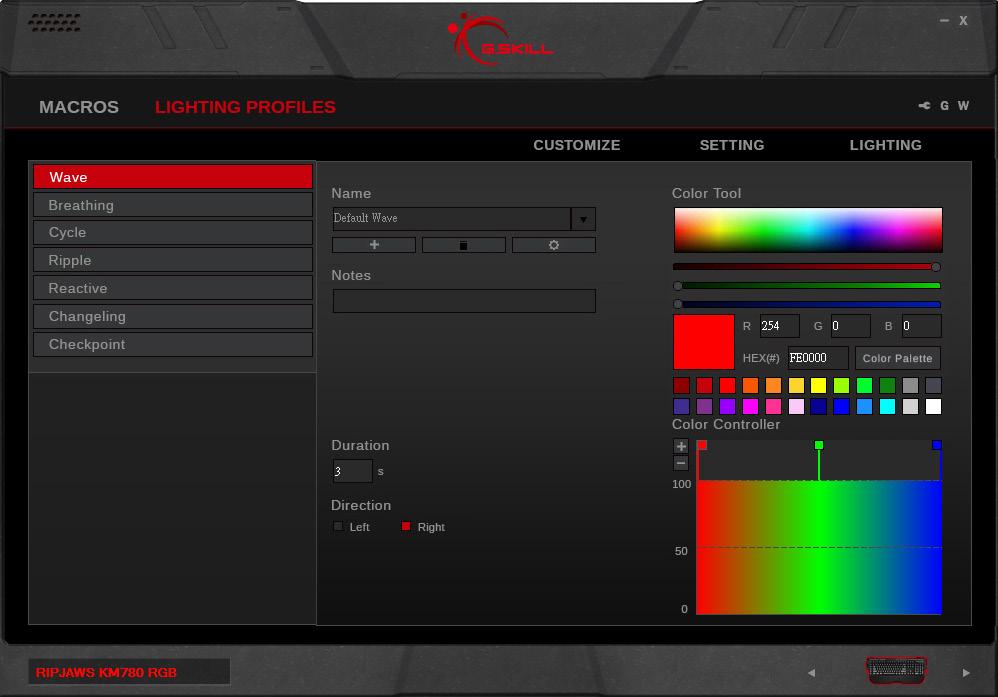 Lighting Profiles Add a Color To increase a color point, click on the + under Color Controller in the right column. A new color point will be added.