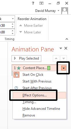 PowerPoint 2013 Advanced Page 100 This will display the Fade dialog box.