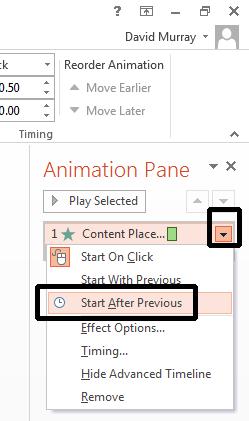 PowerPoint 2013 Advanced Page 102 Click on the down arrow within the side pane