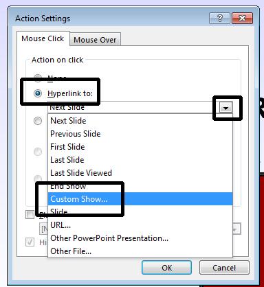 PowerPoint 2013 Advanced Page 123 You will see a dialog box, allowing you to select a custom show. In this case select Introduction Only.