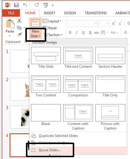 PowerPoint 2013 Advanced Page 143 The reuse slides side pane will be displayed.