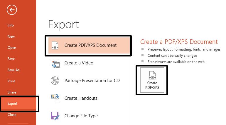 PowerPoint 2013 Advanced Page 169 The Publish as PDF or XPS dialog box