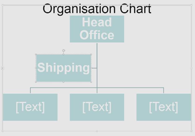 PowerPoint 2013 Advanced Page 28 Click on the next item down and enter the word Shipping. Your organisation chart will now look like this.