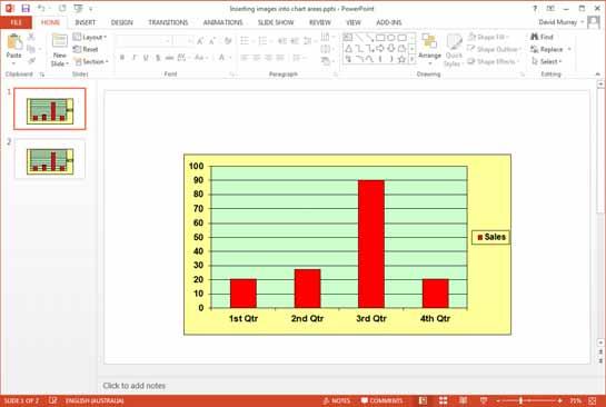 PowerPoint 2013 Advanced Page 60 Click on the chart so that you can edit the chart.