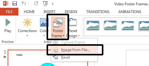 Adding a poster frame image to a video Open a presentation called Video Poster Frames. Double click on the video within the slide.