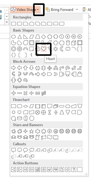 PowerPoint 2013 Advanced Page 75 Click on a shape, such as the Heart shape.