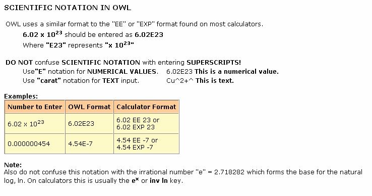 OWL Information Menu Bar If you need a refresher on writing Chemical Formulas or Scientific Notation in OWL, information is