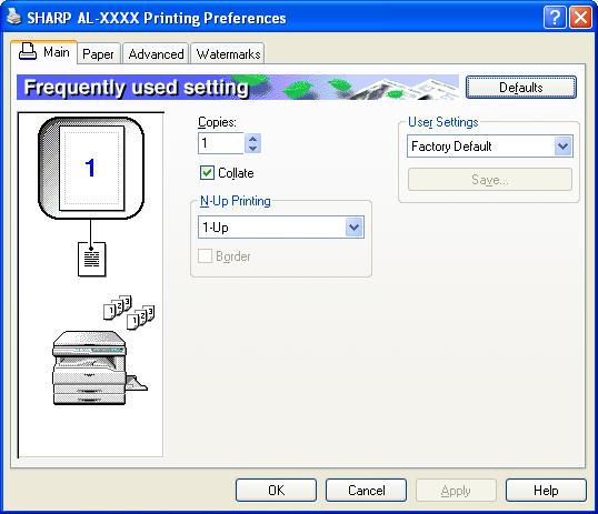 PRINT Printer Driver Settings To view Help for a setting, click the button in the upper right-hand corner of the window and then click the setting.