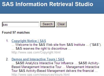 2.2 Viewing Search Returns 2.2.1 Displays with or without Labels The search results that are returned to your query are displayed according to the requirements specified by the administrator of SAS Information Retrieval Studio.