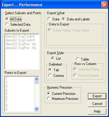WinDyn Users Guide Figure 4-12 Export Data dialog The data now appears for comparison (Figure 4-13 exported in % Difference mode).
