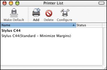 6. Click the Add button. You see the Printer List again with the Minimize Margins feature available. 7. Close Print Center.
