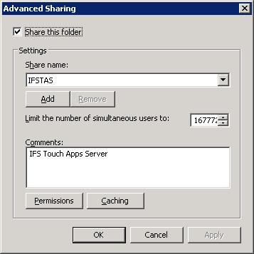 exe pa IFS_TOUCHAPPS_SERVER <common-user> SHARE WEB CONTENT The TAS Installer creates the web content in C:\inetpub\IFS Touch Apps Server.