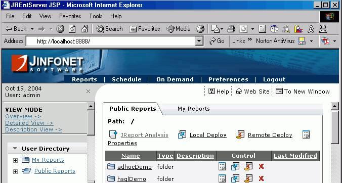 Browser First, start JReport Enterprise Server and then load a Web Browser (here we use IE) to visit the home page of the server.
