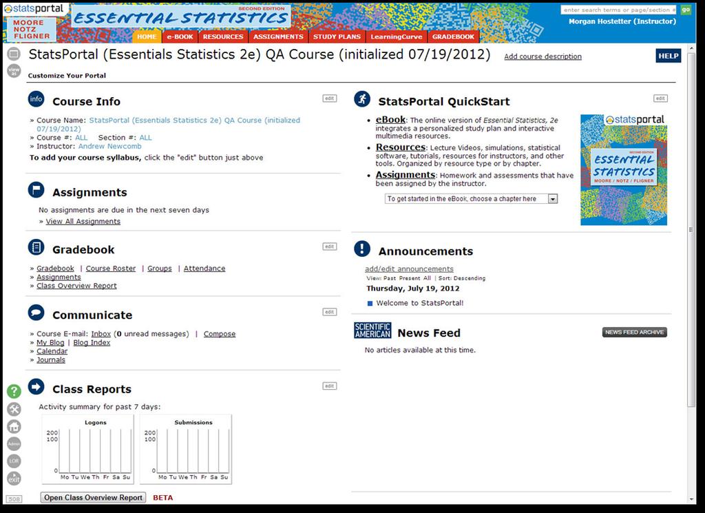 5 The StatsPortal Home Page Once you ve logged in to StatsPortal, the home page appears. From here, you can access all the information, tools, and resources in StatsPortal.