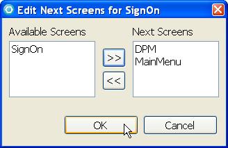Notice in the Macro Navigator after the SignOn screen, the Next Screens entry will look for either the DPM screen or the
