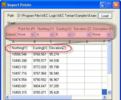 Map the points file as per the required format Ex: Northing(Y), Easting(X) and Elevation (Z) format in
