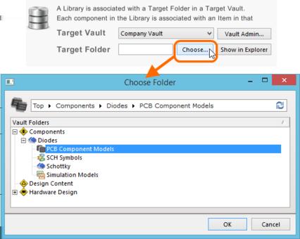 Use the Target Folder field to nominate the folder into which the corresponding Item for the model being released will be created. Click the Choose button to access the Choose Folder dialog.