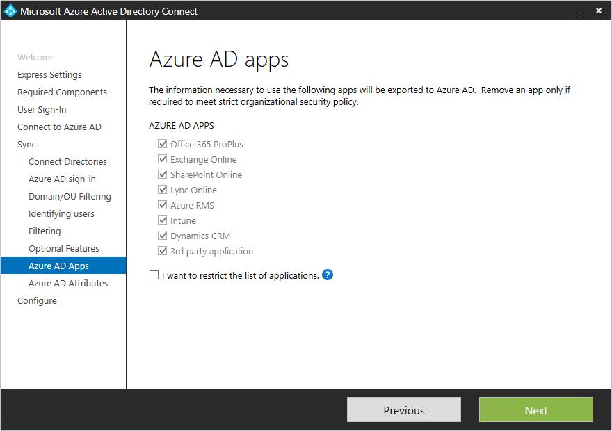 14. Select Next on the Azure AD apps