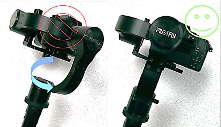 Find the position where the yaw axis independently keeps its position inspite of holding the Gimbal tilted as shown in figure 10. 9 14. Tighten the locking screw again. 10 Tip Function!