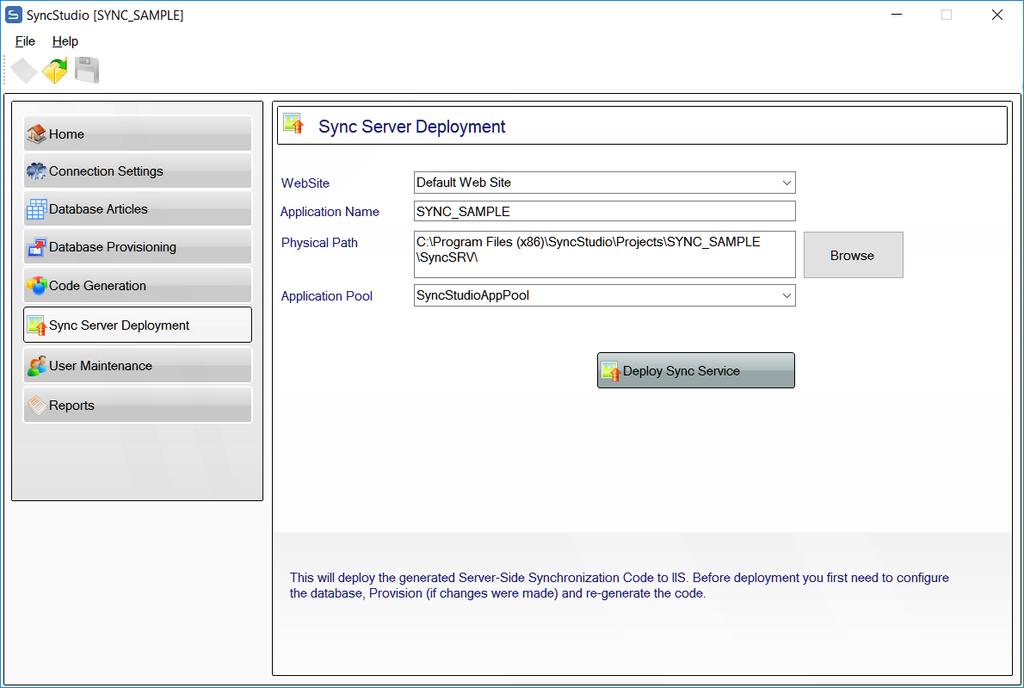 SyncStudio has an automated deployment feature to move the code and configure your Web Service code to run under IIS.
