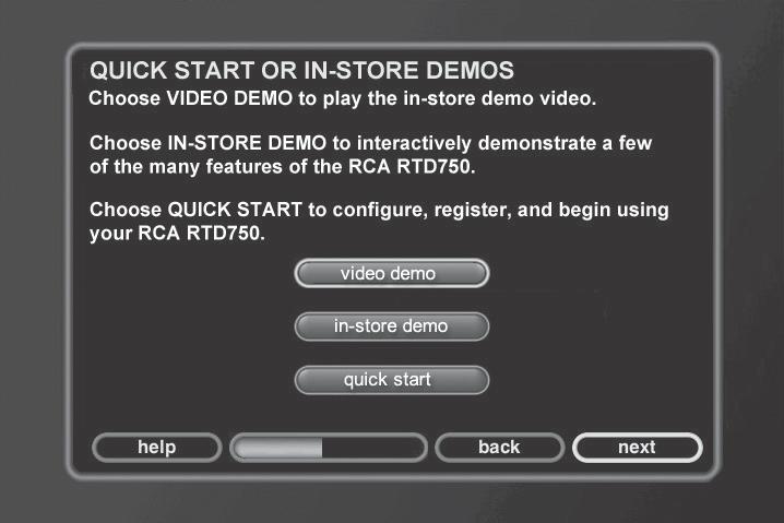 Demo Modes Following the Introduction screen, you ll be able to choose a video demo of the unit, an in-store demo, or go right to the Quick Start to get started using your Music Jukebox right away.