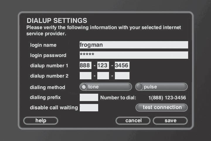 Chapter 5: Advanced Features Dialup Settings This screen allows you to select or change your dialing preferences, including dialing method, dialing prefix, and call waiting disable (you did this in