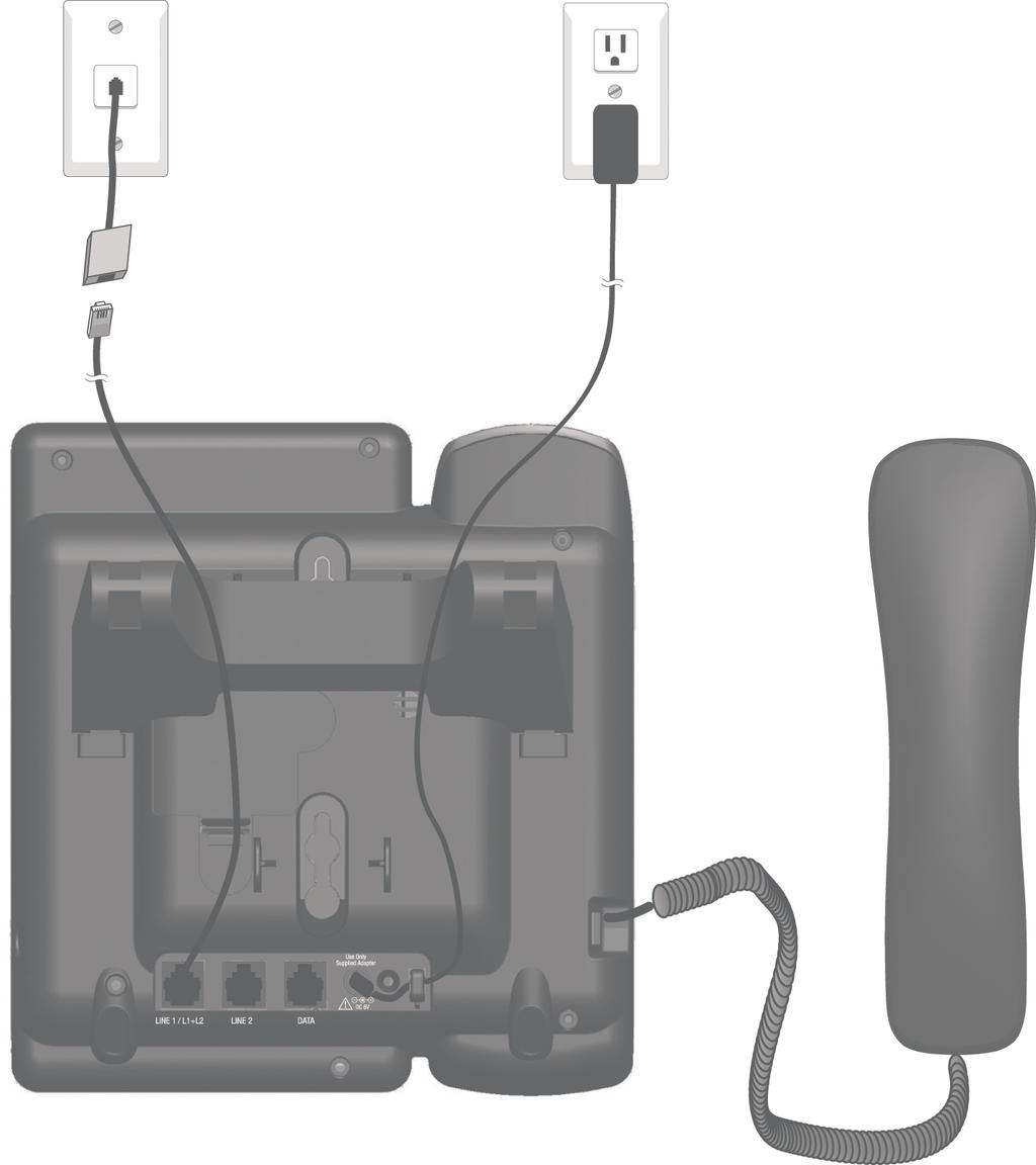 Telephone installation. Connect the telephone line cord(s) and the power cord to the telephone base.