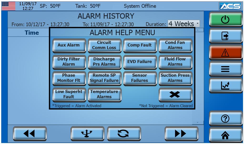 6 Alarm Help Screen Guides users through common alarms and offers suggestions on solutions.