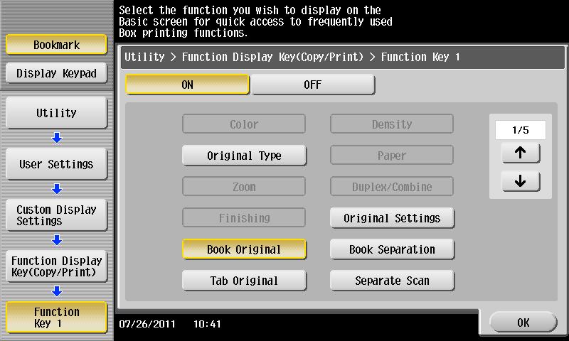 2.3 Main Screen in each Mode 2 3 Tap [ON], select a function to be assigned to a function key, then tap [OK].