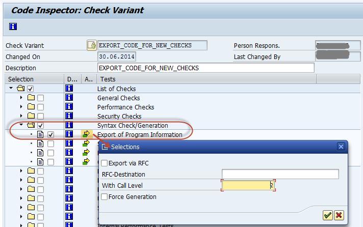 Figure: Specifying a check variant when using the file download option for data export Figure: Specifying a check variant when using the RFC option for