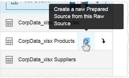 For this scenario, start with the Products data. In the Prepare page, locate the CorpData_xlsx Products table.
