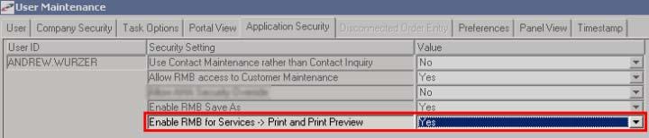 RMB SECURITY ON PRINT AND PRINT PREVIEW Feature Reference#: 42274 This feature enables you to limit who can use the Services > Print and Services > Print Preview options on the right mouse button
