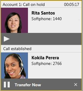 Type a name or number, or drag a contact into the field Then click Call First Bria phones the new person You can hang up the second call