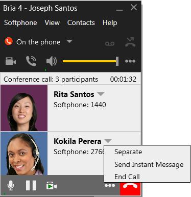 Bria 4 for Windows User Guide Retail Deployments Managing the Conference Click the arrow for Participant menu Adding More Participants You can add more participants to an existing conference in any