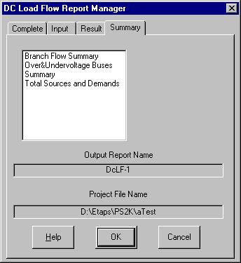 Output Reports Summary Page This page allows you to select different portions of the load summary to view.