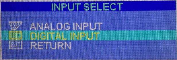 VGA/DVI ANALOG INPUT sets the driver to work from the VGA input only DIGITAL INPUT sets