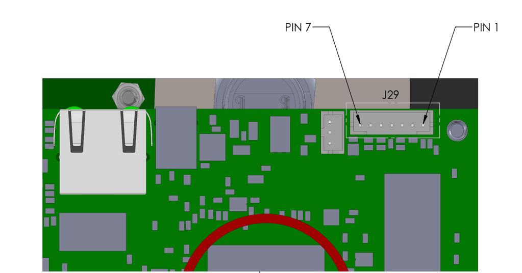 Software-based Factory Reset Ethernet port As a reset to factory defaults function, two pins on the Auxiliary I/O Expansion 7-pin connector (labeled J29 on the top right of the board) can be jumpered