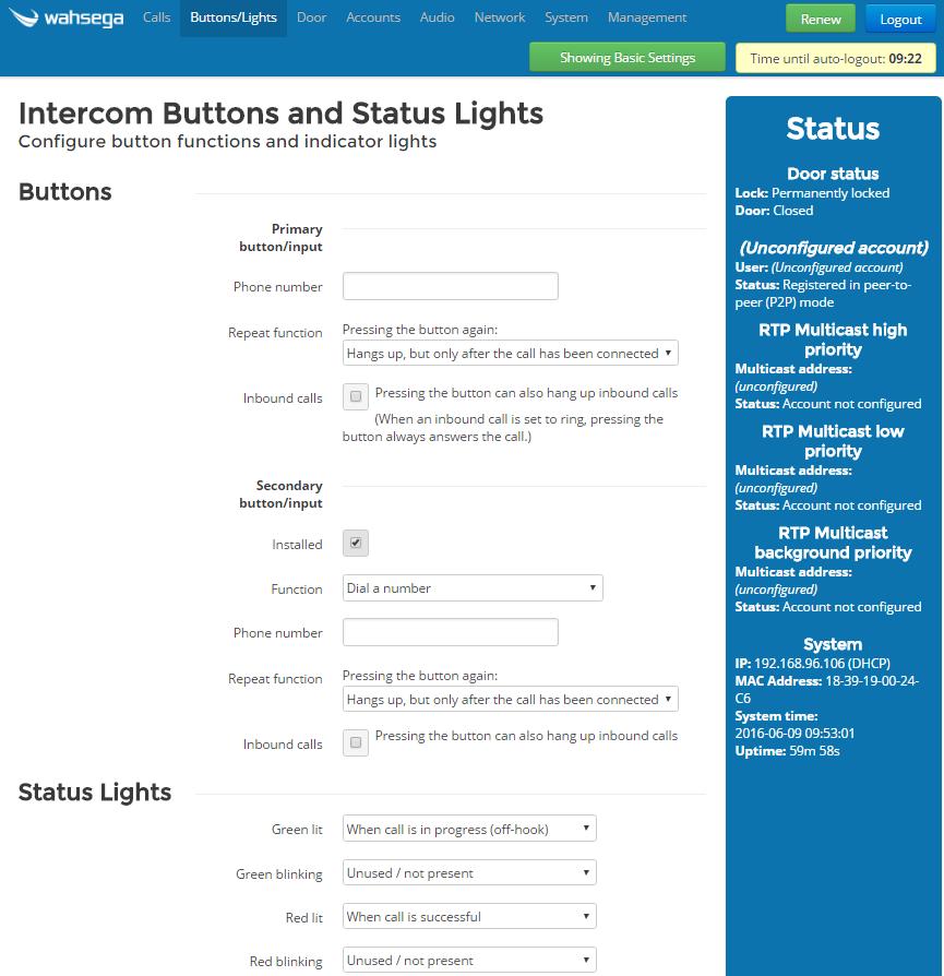 Buttons & Status Lights The Buttons/Lights page configures