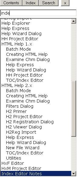 Online Help Index Example of an online help index: Created in freeware FAR HTML
