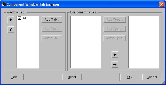 AMBA Designer Component Library 11.2 Customizing the tabs in the Component Window You can configure the Component Window tabs to organize the components. Note You cannot edit or delete the All tab.