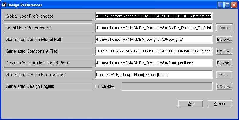 AMBA Designer general reference 7.3 Design Preferences dialog From the AMBA Designer Preferences, you can also edit the project preferences in the Design Preferences... dialog, see Figure 7-2.