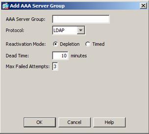 5. On the Add AAA Server Group window, complete the following fields, and then click OK.