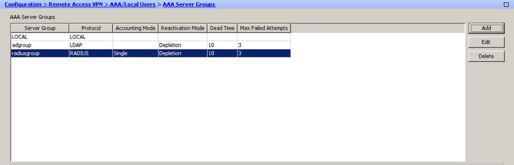 AAA Server Group Protocol Enter a server group name (for example, radiusgroup). Select RADIUS. 6.