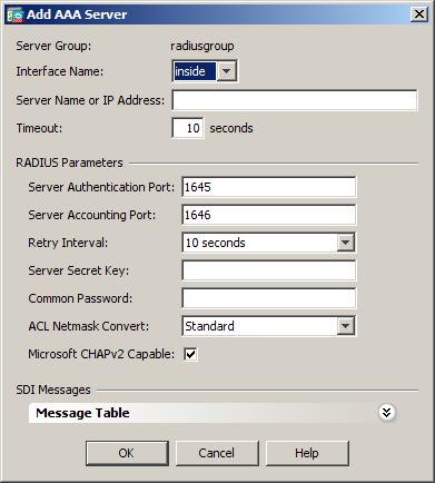7. Under the Servers in the Selected Group section, click Add. 8. On the Add AAA Server window, complete the following fields, and then click OK.