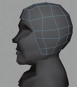 The Pilot Bust: Low-Poly Head Modeling Creating the Leather Flight Cap Clothing and skull caps are extruded from the base mesh then extracted as a separate mesh to be refined later.