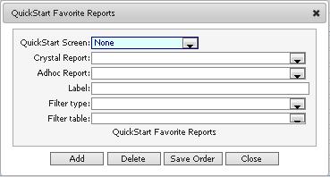 Click on Quick Start Favorite Reports and then select the appropriate quick start screen from the dropdown list.