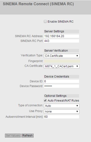 VPN tunnel between SCALANCE S615 and SINEMA RC Server 2.4 Configure a remote connection on the S615 3. Change to the Web browser for access to Web Based Management of the SCALANCE S615.