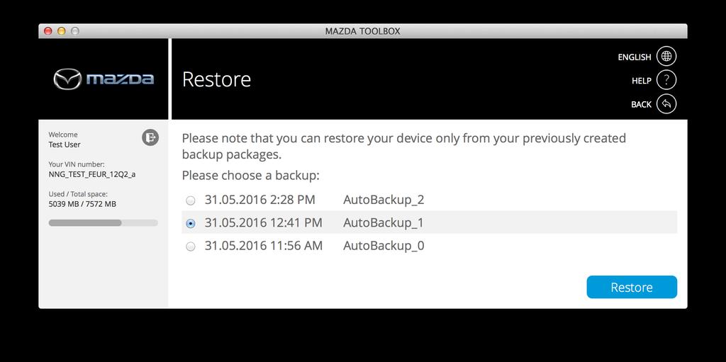 8. Please wait until Mazda Toolbox is creating the backup. This can take several minutes.